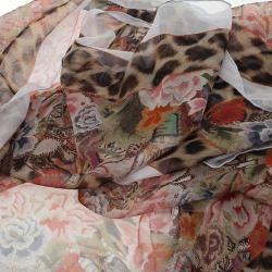 Pre Owned Alexander McQueen Floral and Leopard Print Square Scarf