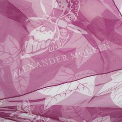Pre Owned Alexander McQueen Pink Ivy Leaf Square Scarf