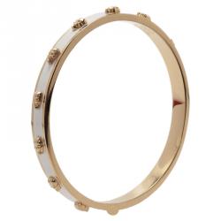 Pre Owned Alexander McQueen Skull White Thin Gold Tone Bracelet