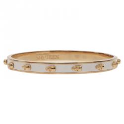Pre Owned Alexander McQueen Skull White Thin Gold Tone Bracelet