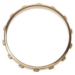 Pre Owned Alexander McQueen Skull White Thin Gold Tone Bracelet