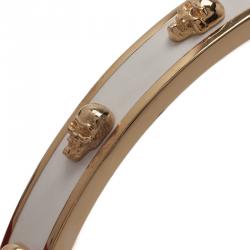 Pre Owned Alexander McQueen Skull White Thin Gold Tone Bracelet