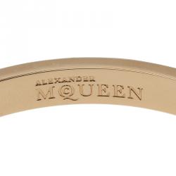 Pre Owned Alexander McQueen Skull White Thin Gold Tone Bracelet