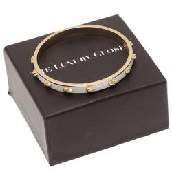 Pre Owned Alexander McQueen Skull White Thin Gold Tone Bracelet