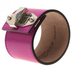 Pre Owned Alexander McQueen Turn Lock Pink Leather Bracelet