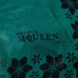 Pre Owned Alexander McQueen Green Skull Printed Square Scarf
