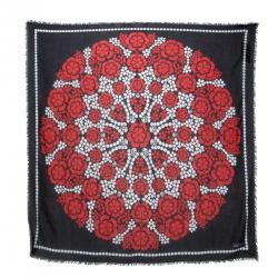 Pre Owned Alexander McQueen Black and Red Floral Print Skull Detail Square Scarf