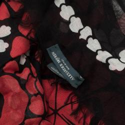 Pre Owned Alexander McQueen Black and Red Floral Print Skull Detail Square Scarf