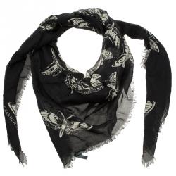 Pre Owned Alexander McQueen Black Ivy Leaf Square Scarf