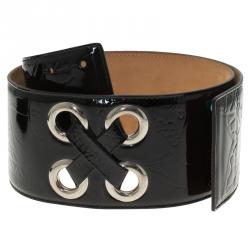 Pre Owned Alexander McQueen Black Patent Ivy Eyelet Waist Belt 85 CM