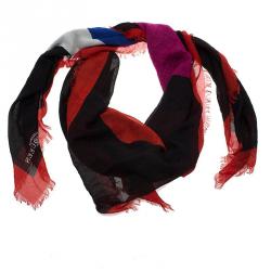 Pre Owned Alexander McQueen Multicolor Heart Print Square Fringe Scarf