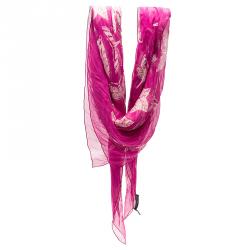 Pre Owned Alexander McQueen Pink Chiffon Escher Ivy Print Square Scarf