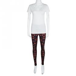 Pre Owned Alexander McQueen Black Knit Tulip Printed Leggings XS