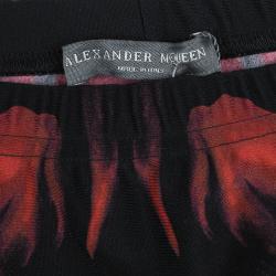 Pre Owned Alexander McQueen Black Knit Tulip Printed Leggings XS