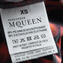 Pre Owned Alexander McQueen Black Knit Tulip Printed Leggings XS