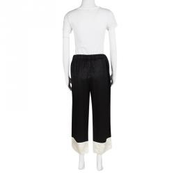 Pre Owned Alexander McQueen Black Silk Jacquard Contrast Hem Drawstring Detail Pants S