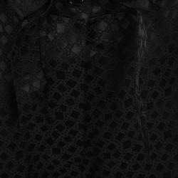 Pre Owned Alexander McQueen Black Silk Jacquard Contrast Hem Drawstring Detail Pants S