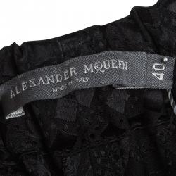 Pre Owned Alexander McQueen Black Silk Jacquard Contrast Hem Drawstring Detail Pants S