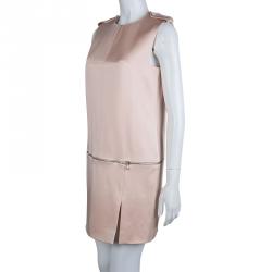 Pre Owned Alexander McQueen Pale Pink Washed Satin Zip Detail Sleeveless Dress S