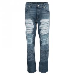 Pre Owned Alexander McQueen Indigo Washed Denim Faux Distressed Effect Jeans M