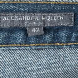 Pre Owned Alexander McQueen Indigo Washed Denim Faux Distressed Effect Jeans M