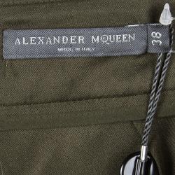 Pre Owned Alexander McQueen Olive Green Silk Snake Embroidered Jogger Pants S