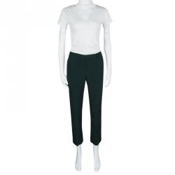 Pre Owned Alexander McQueen Green Leaf Crepe Loose Fit Cropped Pants M