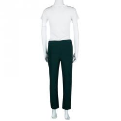 Pre Owned Alexander McQueen Green Leaf Crepe Loose Fit Cropped Pants M