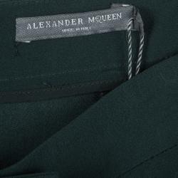 Pre Owned Alexander McQueen Green Leaf Crepe Loose Fit Cropped Pants M