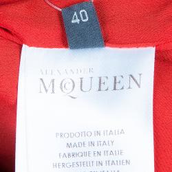 Pre Owned فستان أليكساندر مكوين بأكمام طويلة مطبوع أحمر S