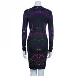 Pre Owned فستان أليكساندر مكوين تريكو أسود مطبوع S