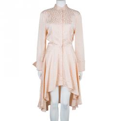 Pre Owned Alexander McQueen Pink Jacquard Leaf Motif Long Sleeve Shirt Dress M