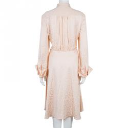 Pre Owned Alexander McQueen Pink Jacquard Leaf Motif Long Sleeve Shirt Dress M