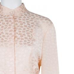 Pre Owned Alexander McQueen Pink Jacquard Leaf Motif Long Sleeve Shirt Dress M