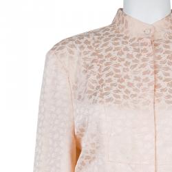 Pre Owned Alexander McQueen Pink Jacquard Leaf Motif Long Sleeve Shirt Dress M