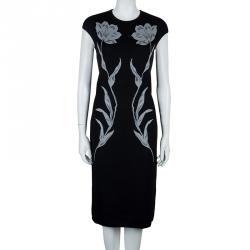 Pre Owned Alexander McQueen Black Jacquard Lurex Knit Pencil Dress XL