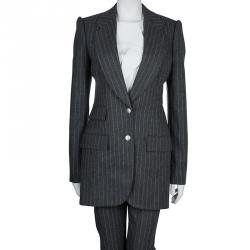 Alexander McQueen Grey Chalk Striped Wool Blazer M