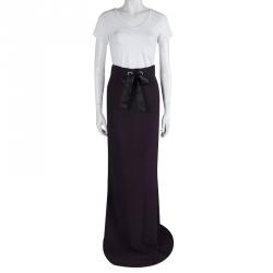 Pre Owned Alexander McQueen Purple Leaf Crepe Bow Detail Maxi Skirt S