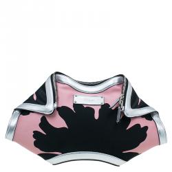 Pre Owned Alexander McQueen Black/Pink Satin Medium Floral De Manta Clutch