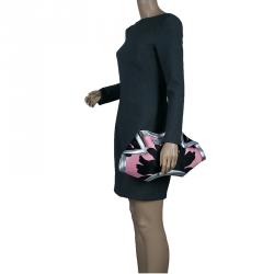 Pre Owned Alexander McQueen Black/Pink Satin Medium Floral De Manta Clutch