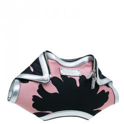 Pre Owned Alexander McQueen Black/Pink Satin Medium Floral De Manta Clutch