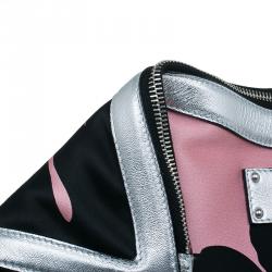 Pre Owned Alexander McQueen Black/Pink Satin Medium Floral De Manta Clutch