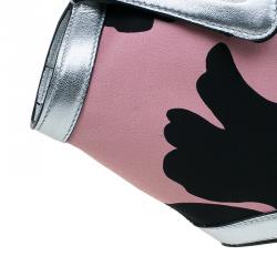 Pre Owned Alexander McQueen Black/Pink Satin Medium Floral De Manta Clutch