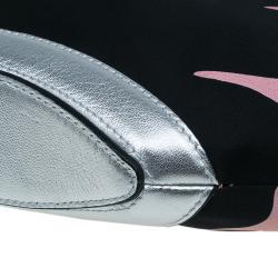 Pre Owned Alexander McQueen Black/Pink Satin Medium Floral De Manta Clutch