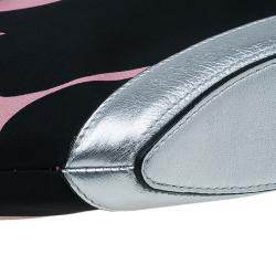 Pre Owned Alexander McQueen Black/Pink Satin Medium Floral De Manta Clutch