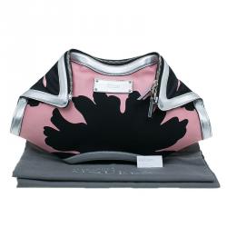 Pre Owned Alexander McQueen Black/Pink Satin Medium Floral De Manta Clutch