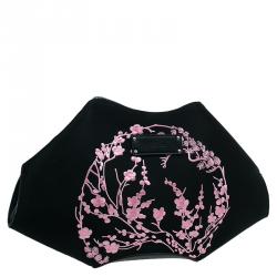 Pre Owned حقيبة كلتش أليكساندر مكوين فلورال دي مانتا مطرزة ساتان سوداء متوسطة