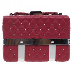 مملوكة مسبقًا كلتش أليكساندر مكوين تصميم صندوق مرصع ومبطن جلد أحمر