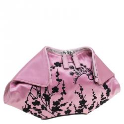Pre Owned Alexander McQueen Pink Satin Small Embroidered De Manta Clutch