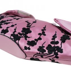 Pre Owned Alexander McQueen Pink Satin Small Embroidered De Manta Clutch